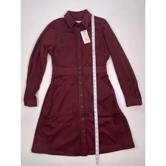 NWT A Loves A Burgundy Faux Suede Button Front Long Sleeve Dress Size M - Picture 9 of 11